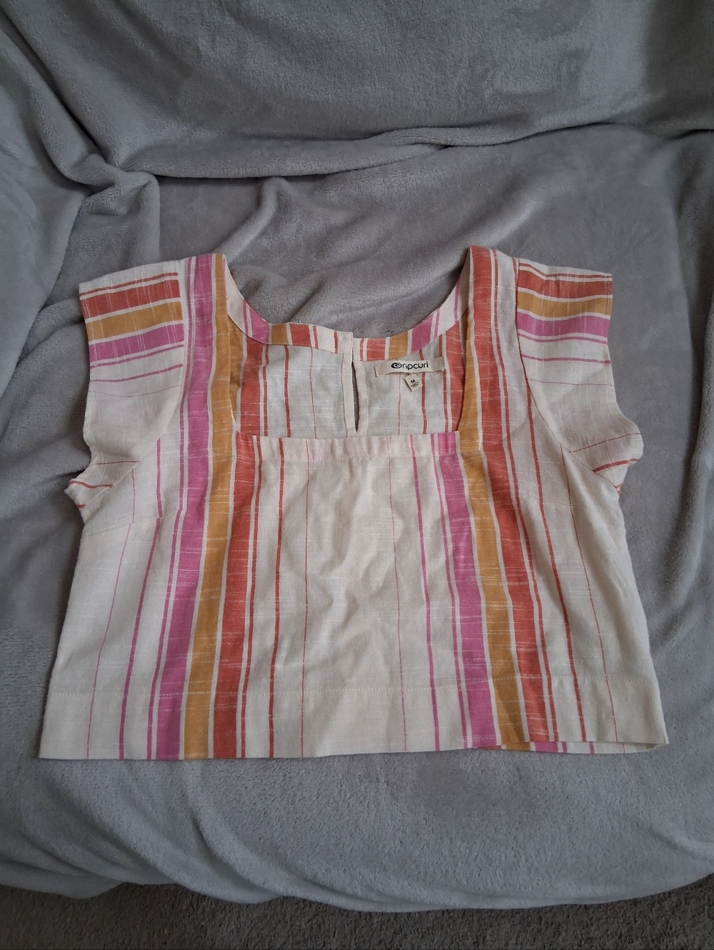 Rip Curl Cream Blouse with Pink and Orange Stripes